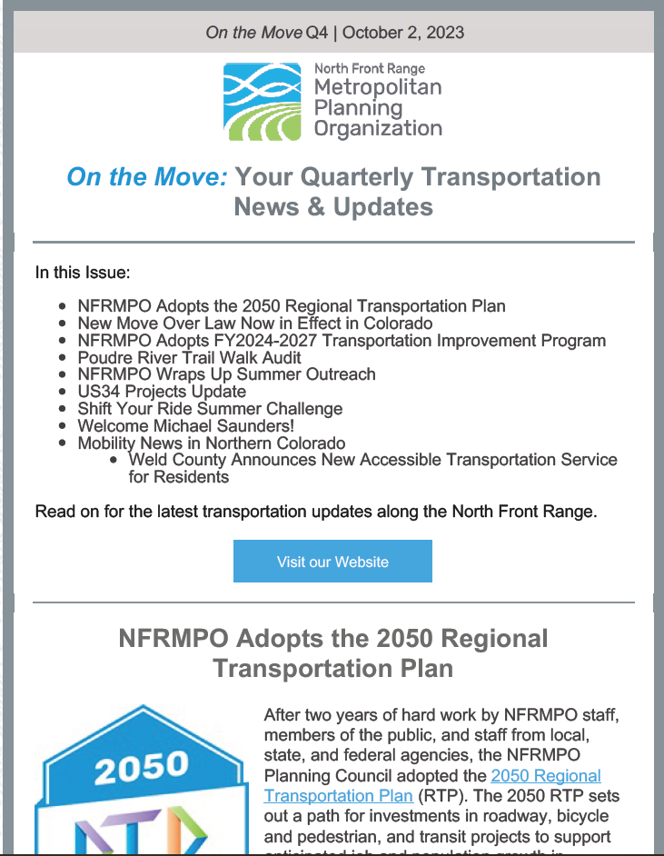 First page of On The Move Newsletter Winter edition