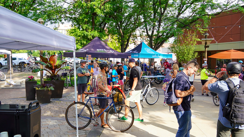 People exploring Bike to Work Day event in Fort Collins