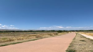 Header image of a trail with some snow and blue skies