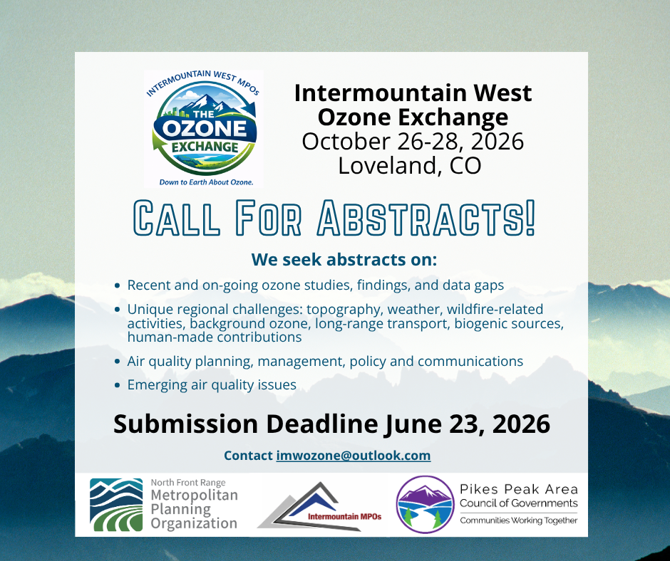 Intermountain West Ozone Exchange save the date: Fall 2026 informational flier and Call for Abstracts Information