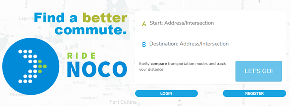 Screenshot of the home of the RideNoCo webpage